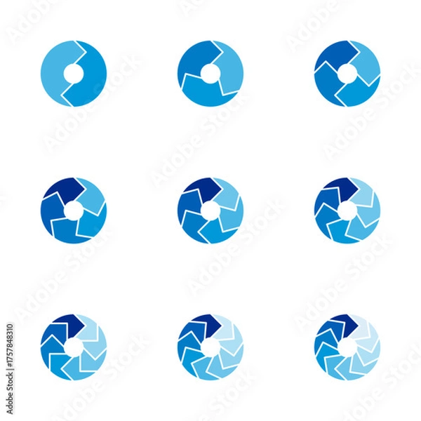 Fototapeta Set of circle pie charts. Financial analysis data 2,3,4,5,6,7,8,9,10 sections elements for business presentation, Vector Illustration