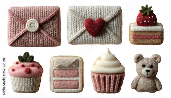 Fototapeta Whimsical Felted Treats and Crafts on Transparent Background