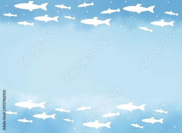 Obraz 青い海を泳ぐ魚の水彩風背景イラスト