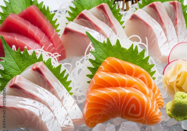 Obraz 鮮度抜群！豪華三種盛り刺身：日本の伝統と美食を堪能