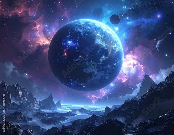 Obraz A vibrant, expansive outer space scene with a large planet