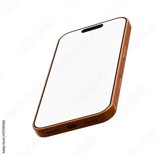 Obraz Realistic smartphone mockup with orange frame. Mobile phone display, device screen frame and black smartphones isolated on transparent background