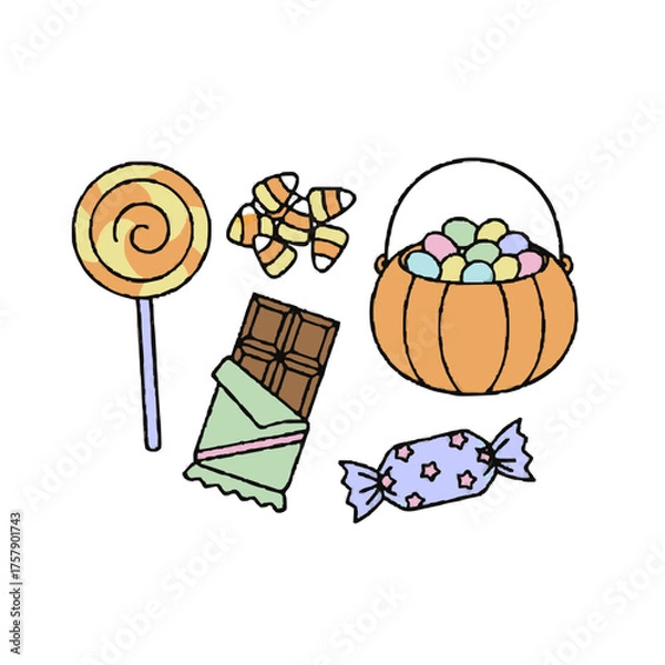 Obraz Halloween candy treats outline trick or treat