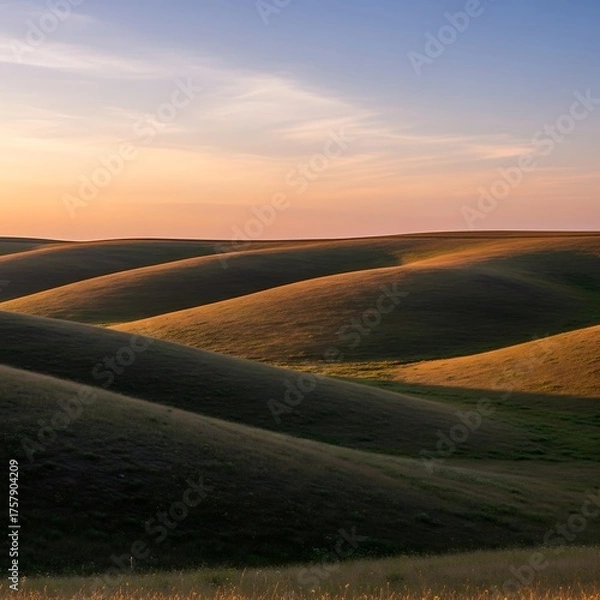 Obraz Rolling Hills at Sunset - A Serene Landscape of Golden Fields.