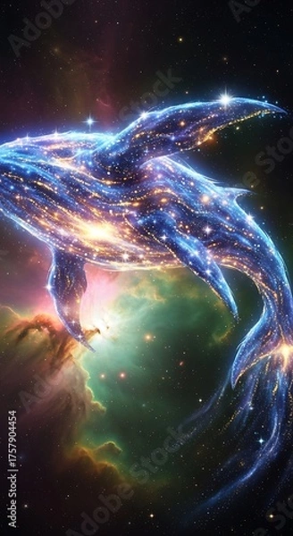 Fototapeta Cosmic Whale Swimming Through a Starry Nebula in Deep Space.