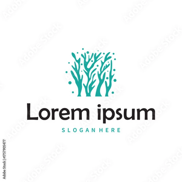 Fototapeta Aquarium concept logo seaweed underwater plants where fish live simple and elegant design for brand and poster template illustration