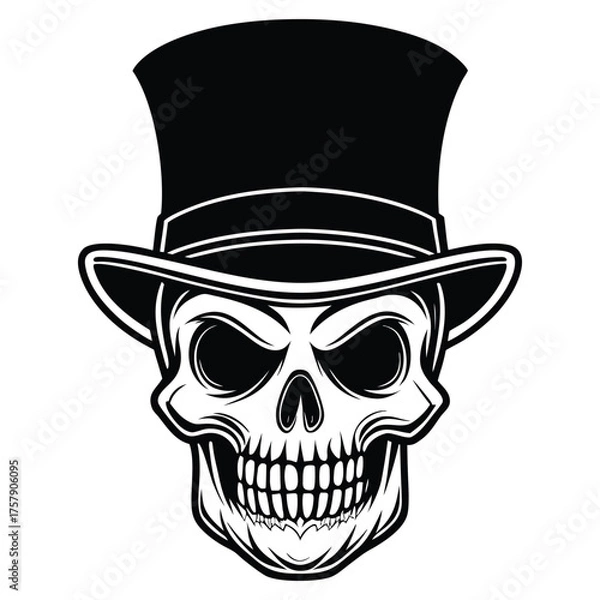 Fototapeta A black silhouette of a skull with a top hat