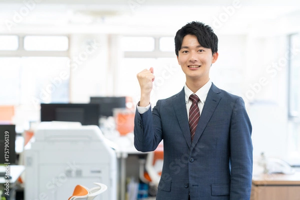 Obraz オフィスで働く若いビジネスマン