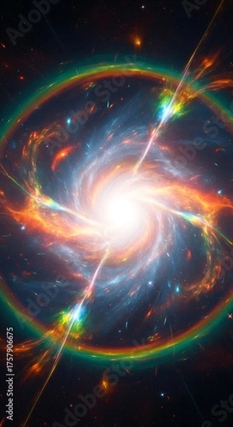 Fototapeta Spectacular cosmic event - a galaxys radiant energy burst.