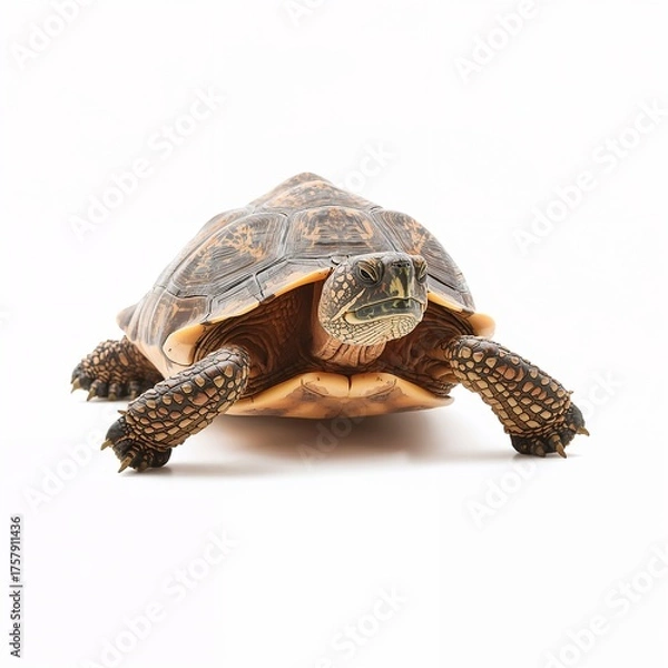 Obraz Turtle walking slowly isolated on pure white background