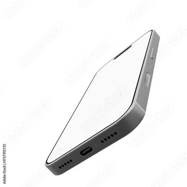 Obraz Realistic smartphone mockup with silver frame on transparent background, smartphones isolated and device screen frame.