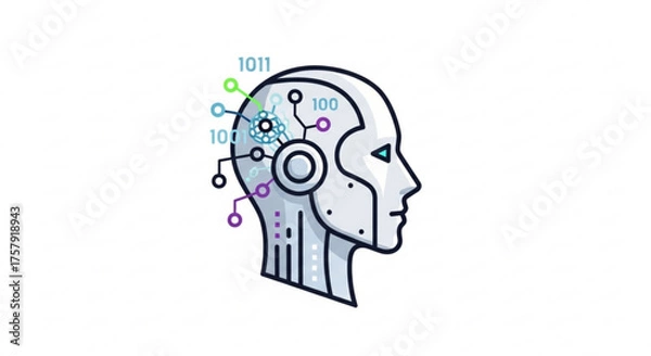 Fototapeta Artificial intelligence concept with a robot head and digital connections