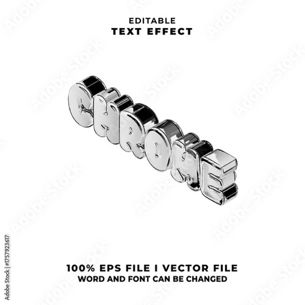 Fototapeta 3d inflate chrome bold text effect.typhography logo