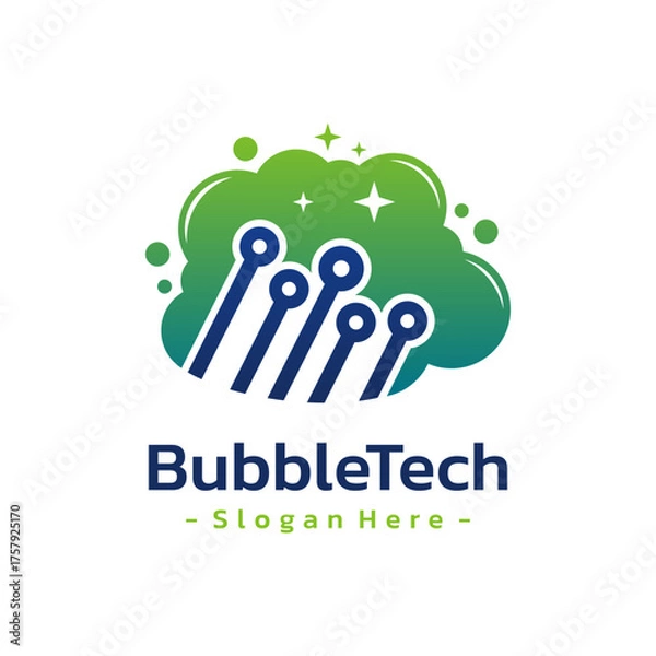 Fototapeta Bubble Tech Logo Template Design. Cleaning service logotype icon. Vector illustration isolated