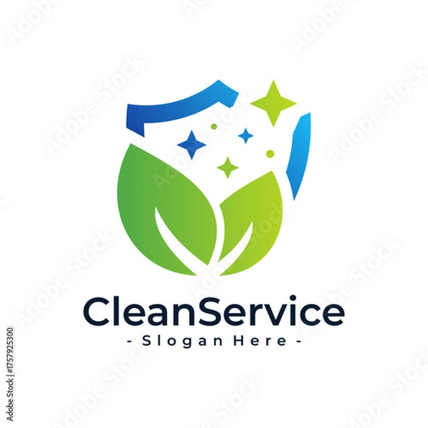 Fototapeta Green Shield Logo Vector with Leaf Icon. Design template for technology-based eco-friendly cleaning services.