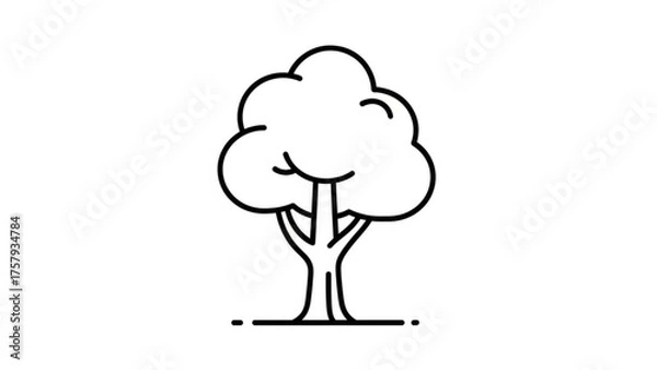 Fototapeta Simple black and white line art illustration of a stylized tree with a rounded canopy and a thick trunk, representing nature and growth in a minimalist design
