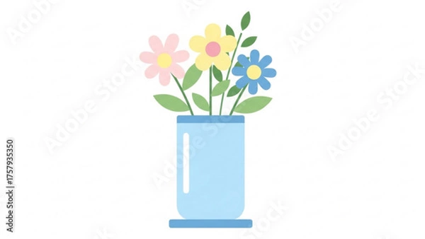 Fototapeta A beautiful arrangement of delicate flowers in various pastel colors placed inside a light blue vase, perfect for spring and summer themes