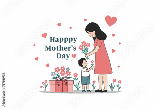 Obraz Happy Mother and Daughter Embracing with Flowers