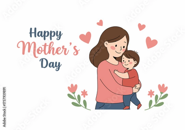 Obraz Happy Mother and Daughter Embracing with Flowers