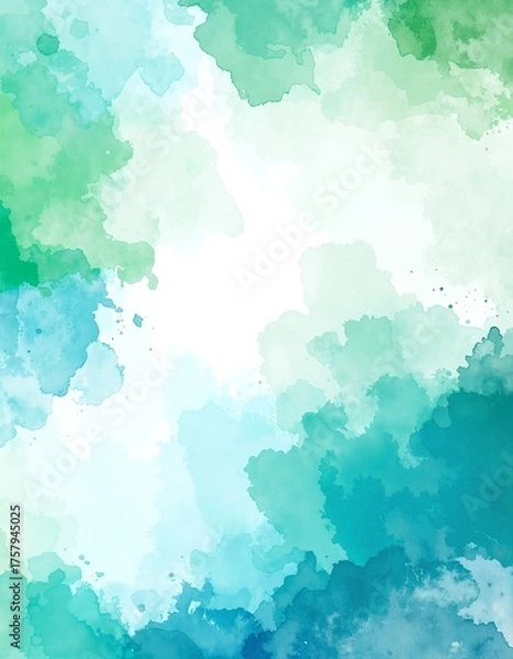 Obraz A serene watercolor painting depicting fluffy white clouds drifting across a vibrant blue sky, with soft brushstrokes creating a dreamy atmosphere.