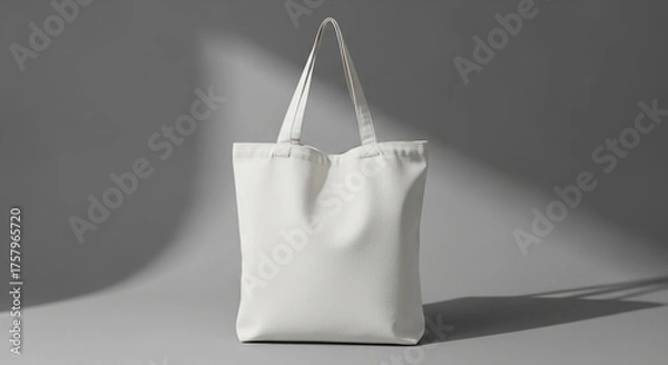 Fototapeta Minimalist White Tote Bag Mockup with Soft Shadows.