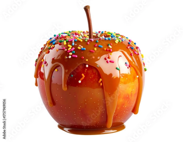 Obraz  Caramel Apple Covered in Colorful Sprinkles, Front View, Isolated on Transparent PNG