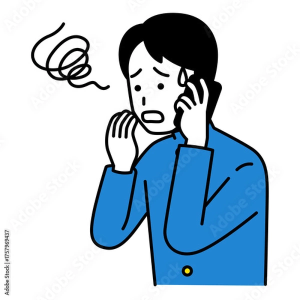 Obraz スマートフォンでの通話で困惑する男子学生