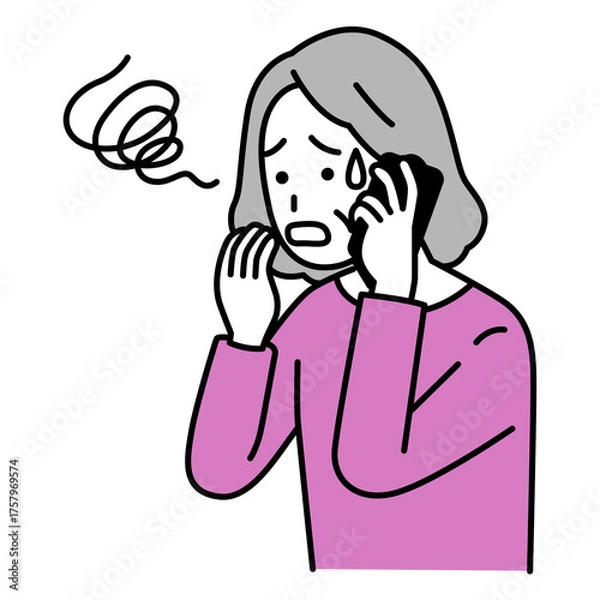 Obraz スマートフォンでの通話で困惑する年配の女性