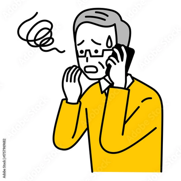 Obraz スマートフォンでの通話で困惑する年配の男性