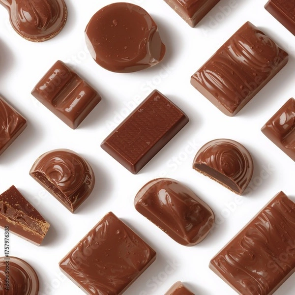 Obraz Chocolate bar pieces isolated on white background