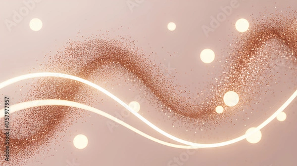 Fototapeta Rose gold lumen waves abstract shimmer glitter dust glowing bokeh luminous lines soft pastel elegant swirl minimal background modern luxury dreamy light flow with calm mood