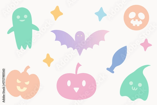 Fototapeta Watercolor Halloween Icons Seamless Pattern in Pastel Colors