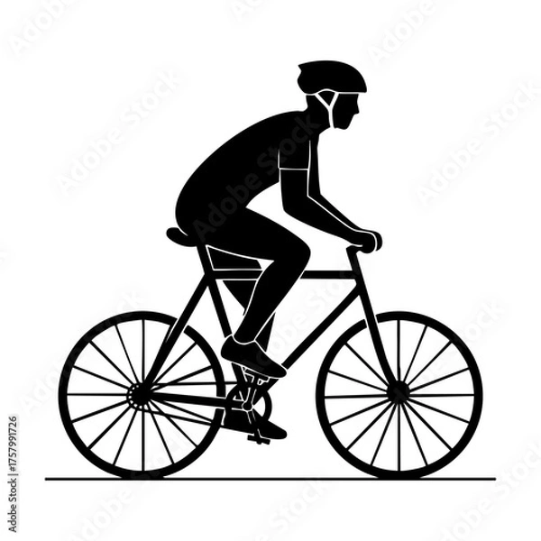 Fototapeta Vector art of cyclist silhouette riding a bicycle on a road
