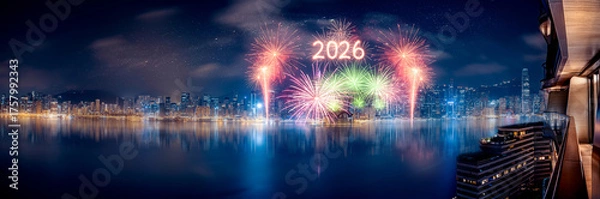 Fototapeta Creative concepts image of Hong Kong 2026 fireworks, Happy New years 2026