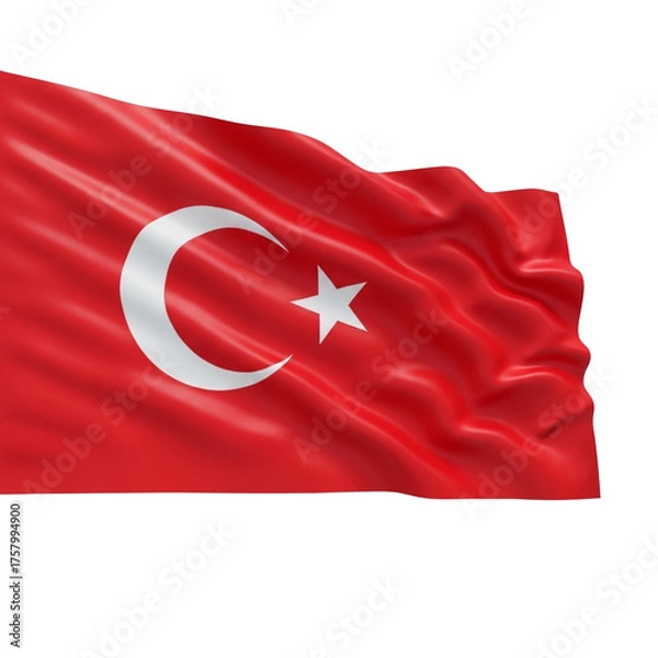 Obraz The national flag of turkey, a red flag with a white crescent moon and star, isolated on transparent background