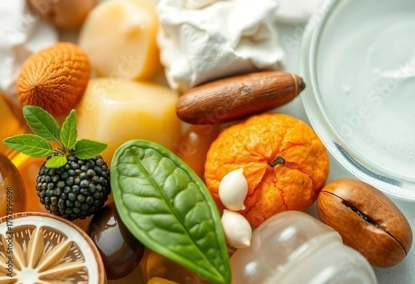 Obraz Close-up of various natural skincare ingredients,   raw,   sustainable