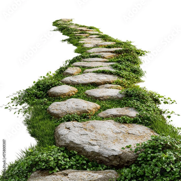 Fototapeta Serene garden stone pathway winding through lush greenery creating a peaceful outdoor scene