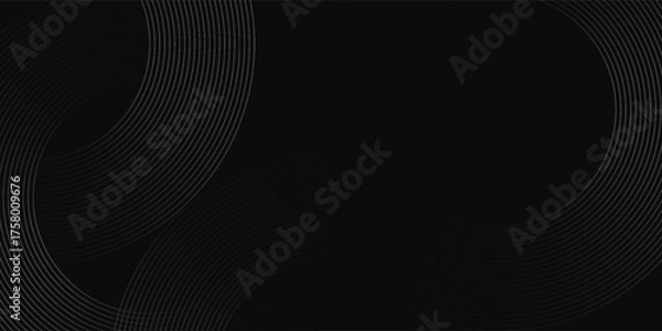 Fototapeta Black abstract background with circle lines. Modern black gray gradient rings.
