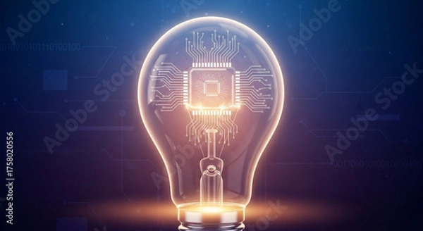 Fototapeta A light bulb with a microchip inside, symbolizing innovation and technology