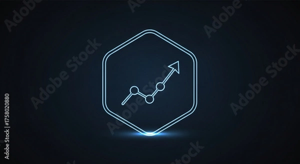 Fototapeta Neon line graph showing upward trend in a hexagon frame on a dark background