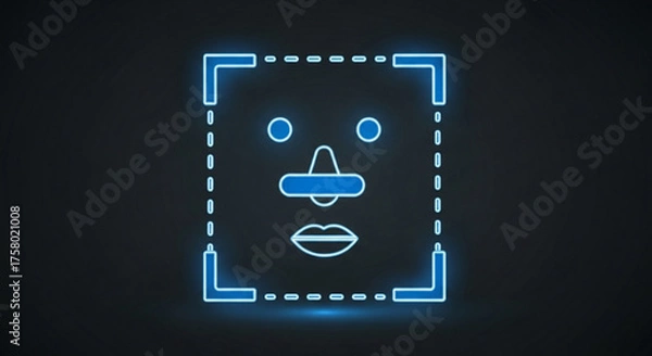 Fototapeta Futuristic face recognition technology with glowing blue lines and square frame