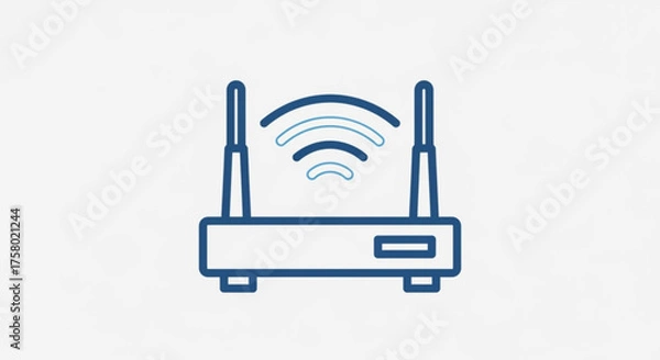 Fototapeta Blue router with two antennas emitting wifi signal