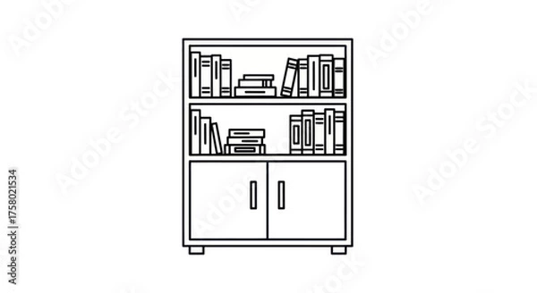 Fototapeta Simple Black and White Bookshelf Filled with Books.