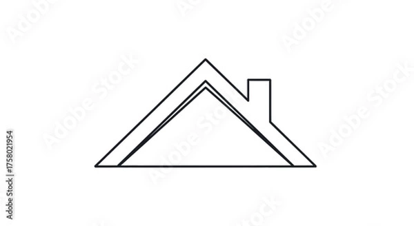 Fototapeta Simple Outline Drawing of a House Roof with Chimney.