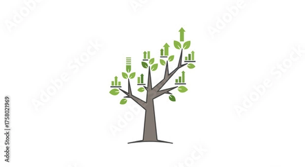 Fototapeta Stylized Tree with Growing Green Leaves and Financial Charts.