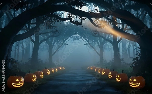 Obraz Cinematic Halloween Forest Tunnel with Magical Evening Atmosphere