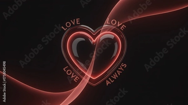 Fototapeta A Glowing Heart Symbol Embodying Eternal Love and Devotion With Elegant Red Ribbons Flowing Around It On a Dark Background