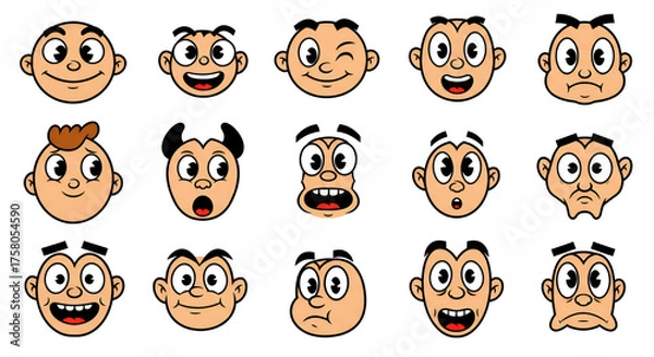 Obraz Cartoon Expression Set: Collection of Animated Faces Displaying Various Emotions