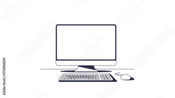 Fototapeta Minimalist illustration of a modern computer setup with blank screen on a desk.
