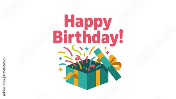 Fototapeta Exciting birthday surprise bursting from an open gift box with confetti and streamers.